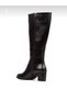 Feli̇pe Black Leather Above the Knee Zippered Heel Boots - 7