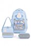 School Bag Set of 3 Blue Backpack Lunch Bag Pen Holder Orthopedic Water Repellent Student Set - 3