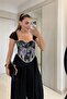 Samira Purple Lace Detailed Patterned Corset Bustier