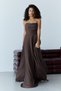 Brown Strapless Neckline Draped Chiffon Long Evening Dress - 2