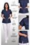 Women's V-Neck Bat Sleeve Lettering Patterned Navy Blue and Plum Terycotton Doctor Nurse Scrubs Single Top - 6