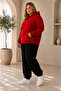 Women's Plus Size 3 Thread Oversize Hooded Sweatshirt and Black Jogger Sweatpants Set - 2