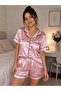 Women's Pink Patterned Short Sleeve Shorts Front Buttoned Summer Pajama Set - 2