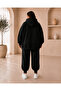 Women's Plus Size 3 Thread Oversize Hooded Sweatshirt and Black Jogger Sweatpants Set - 3