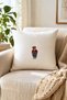 Red Sweater Bear Embroidered Linen Throw Pillow Cover - Off-White - 4