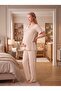 New Season Beige Muslin Fabric Special Design Short Sleeve 100% Cotton Maternity Pajama Set with Easy Breastfeeding Feature - 7