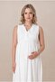 Women's Ecru Linen Scalloped Lace Maternity Nightgown Set with Easy Nursing Features - 5