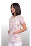 Women's V-Neck Bat Sleeve Square Patterned White Terycotton Fabric Doctor Nurse Scrubs Uniform Single Top - 4