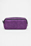 Double Compartment Faux Leather Pen Holder – Large Capacity Zippered Pencil Case Purple