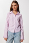 Side Gathered Striped Woven Shirt Ldz0079 Pink White - 3