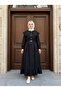 Women's Self-Wrapped Shawl Patterned Belted Cape Collar Hijab Dress