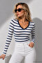 Women's Navy Blue Striped Cotton Camisole V-Neck Blouse - 4