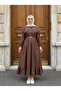 Women's Self-Wrapped Shawl Patterned Belted Cape Collar Hijab Dress