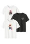 Women's 3-Piece Printed T-Shirt Set with Teddy Bear Heart Pattern, White Smoked White
