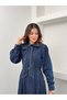 Women's Scarf Collar Belted Pleated Long Dress - 5