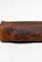 Genuine Calfskin Leather Medium Size Single Compartment Premium Zippered Pen Holder Tan - 5