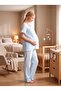 New Season Blue Muslin Fabric Special Design Short-Sleeved Maternity Pajama Set with Easy Breastfeeding Feature, 100% Cotton - 7