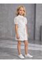 Lycra Girls' White Turtleneck Short Sleeve Stylish Blouse with Lace Detail and Stone Tassels