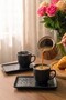 Matte Black Natural Stone Coffee Presentation Set for 2 People - 4 Pieces - 2