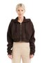 Crop Hooded Zippered Kangaroo Pocket Raised Hoodie Bitter Coffee Women's Sweatshirt - Lumen - 2