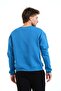 Crew Neck Embroidered Raised Polar Fleece Inside Blue Men's Sweatshirt - Volar - 2