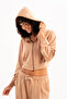 Crop Hooded Zippered Mink Women's Sweatshirt - Atria - 3