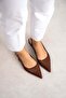 Brown Wrinkled Patent Leather Ballerinas Pointed Toe Open Back Buckle Slingback Casual Classic Office Chic - 4