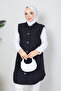 Women's Square Patterned Quilted Vest with Pockets - 7