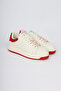 Men's Lace-Up Medium Thick Sole Leather Ecru-Red Sneaker - 2
