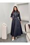 Women's Scarf Collar Buttoned Denim Long Dress