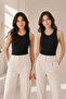 Women's Crew Neck Thick Strap Viscose Ribbed Flexible Undershirt 2-Pack Black