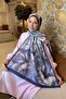 Floral Pattern Lara Soft Shawl Navy Blue - 2