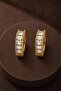 Baguette Stone Gold Hoop Earrings - 3