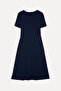 Women's Navy Blue Flared Midi Dress - 2