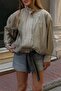 Khaki Checkered Chiffon Bomber Jacket - 70166 - 4