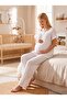 New Season Ecru Muslin Fabric Special Design Short-Sleeved 100% Cotton Maternity Pajama Set with Easy Breastfeeding Feature - 8