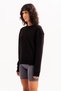 Crew Neck Basic Pattern Black Women's Sweatshirt Tracksuit Top - Aura - 5