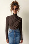 Drawstring High Collar Body-Fitting Stretchy Knitted Luxury Women's T-Shirt - 2