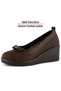 Midas Brown Perforated Genuine Calfskin Ribbon Round Toe Wedge Heeled Casual Shoes - 4
