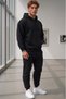 Men's Black Hooded Black Ribbed Sweatpants 2 Thread Ribbed Set