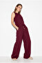 Women's Burgundy Linen Blouse Trousers Set 3392 60283483 - 4
