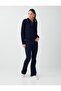Navy Blue Striped Detailed Polo Collar Knit Sweater - 2