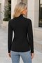 Women's Long Sleeve Turtleneck Cross Band Low-Cut Stretchy Stylish Elegant Casual Black Blouse - 3