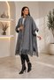 Women's Knitwear Poncho with Fur Detail and Tassels, Shawl Collar Poncho - 6