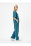 Women's Two Thread Two-Piece Set Crew Neck T-Shirt Wide Leg Pants Blue - 3