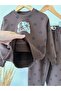 Children's Cotton Printed Brown Polka Dot School Sweatshirt and Sweatpants Set - 3