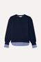 Women's Navy Blue Striped Oversize Crew Neck Sweatshirt