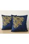 2 Pieces Velvet Cushion Cover/40X40Cm/Silvery Leather Embroidery/Navy Blue Velvet with Gold Leather Embroidery - 2