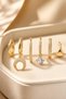 Set of 6 Earrings with Crescent and Solitaire Figures and Zircon Stones - Multiple Hoop Earring Combination