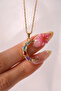 Steel Color Stone Crescent Moon Necklace - 5